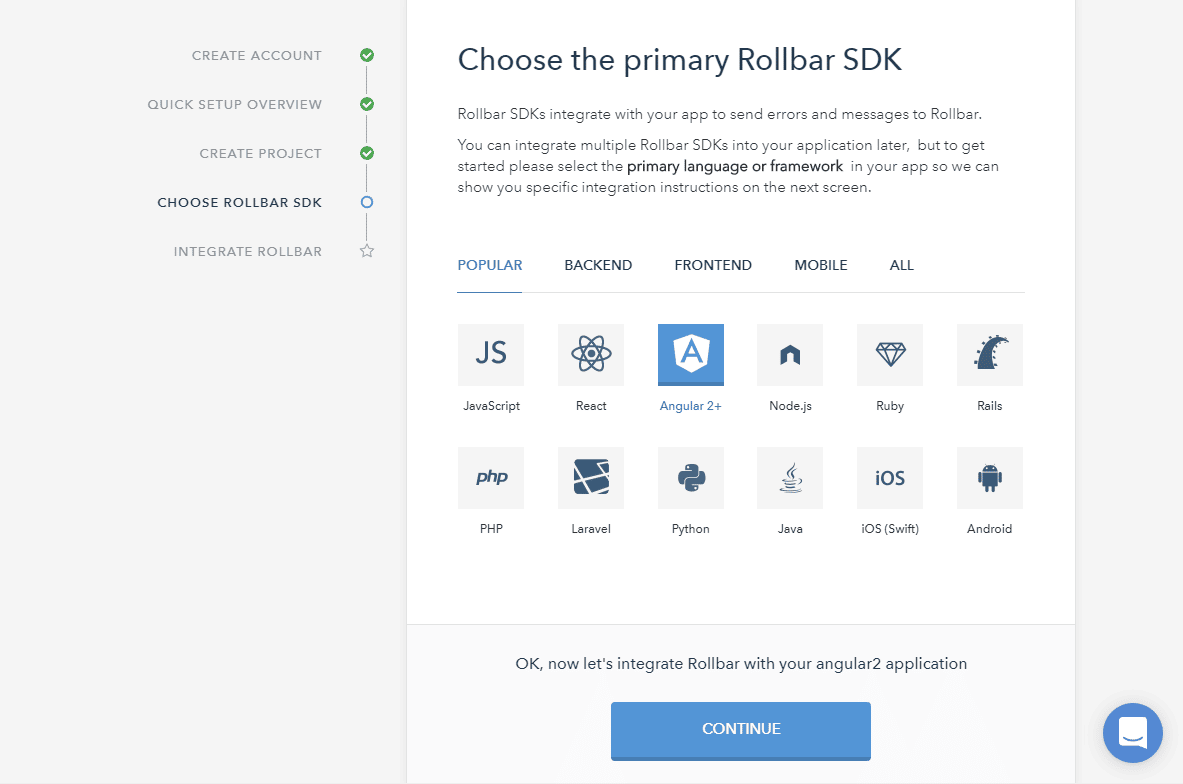 Choose Rollbar SDK