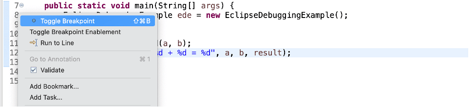 debugging java with eclipse set breakpoint