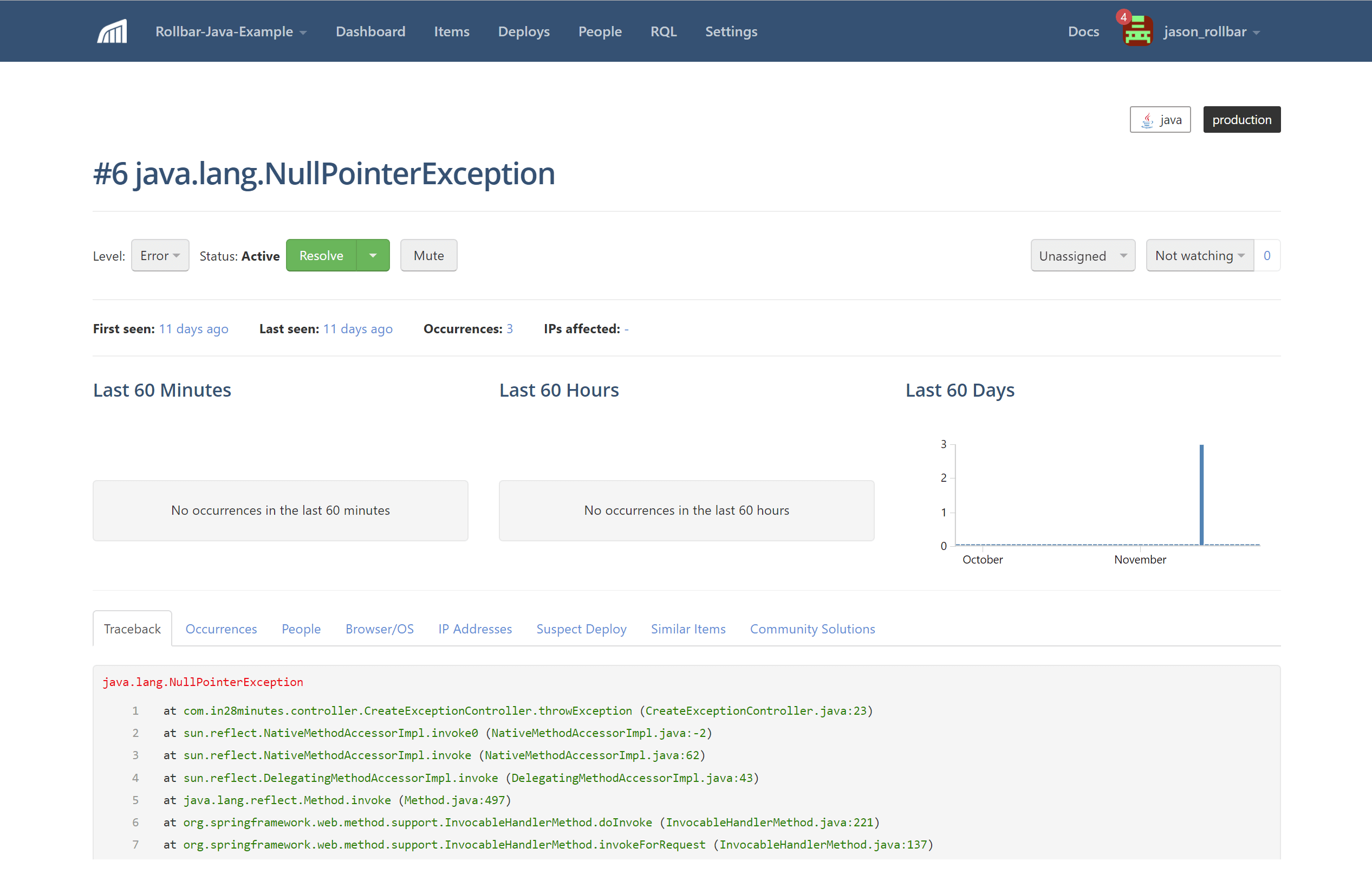 Spring exception screenshot