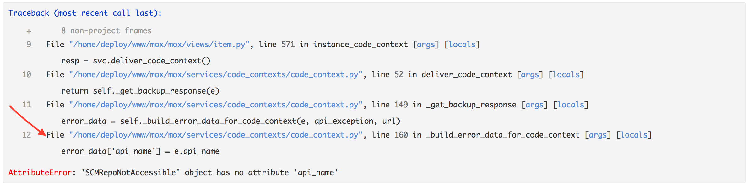 Traceback without code context