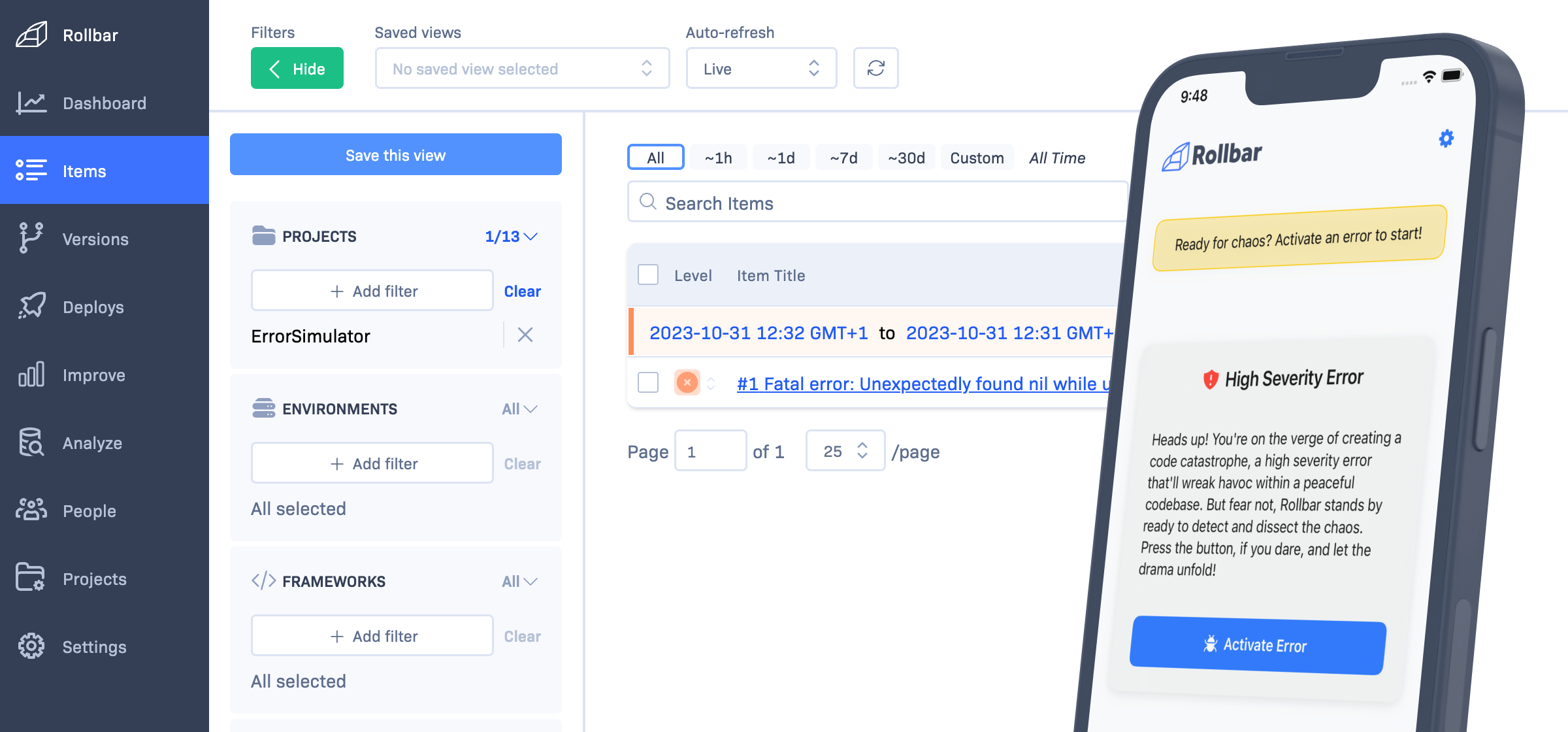 Mobile iOS Error Simulator