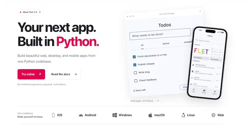 Flet python frontend framework