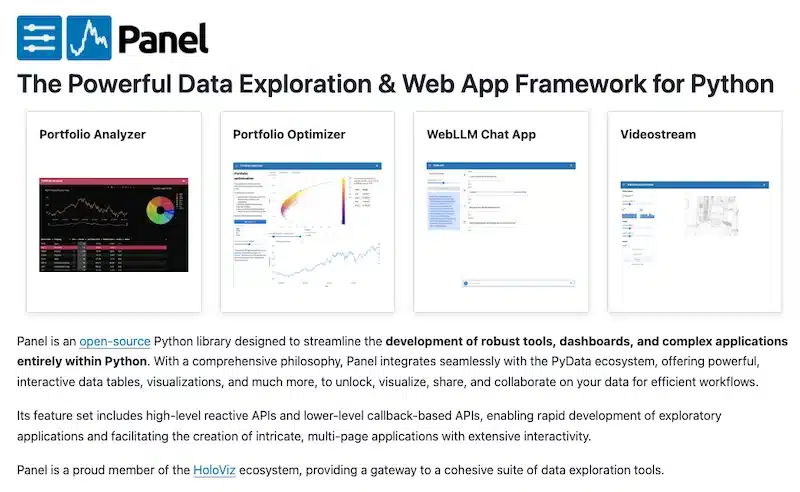 Panel python frontend framework