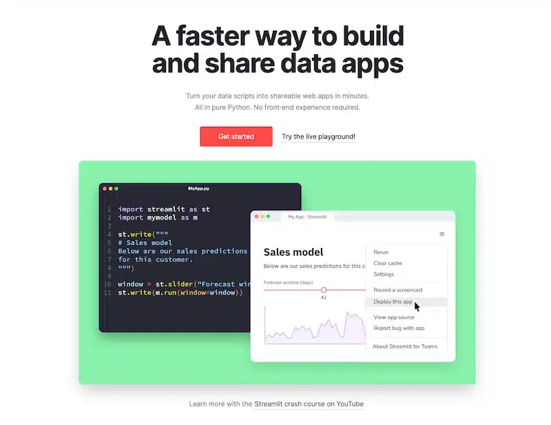 Streamlit python frontend framework